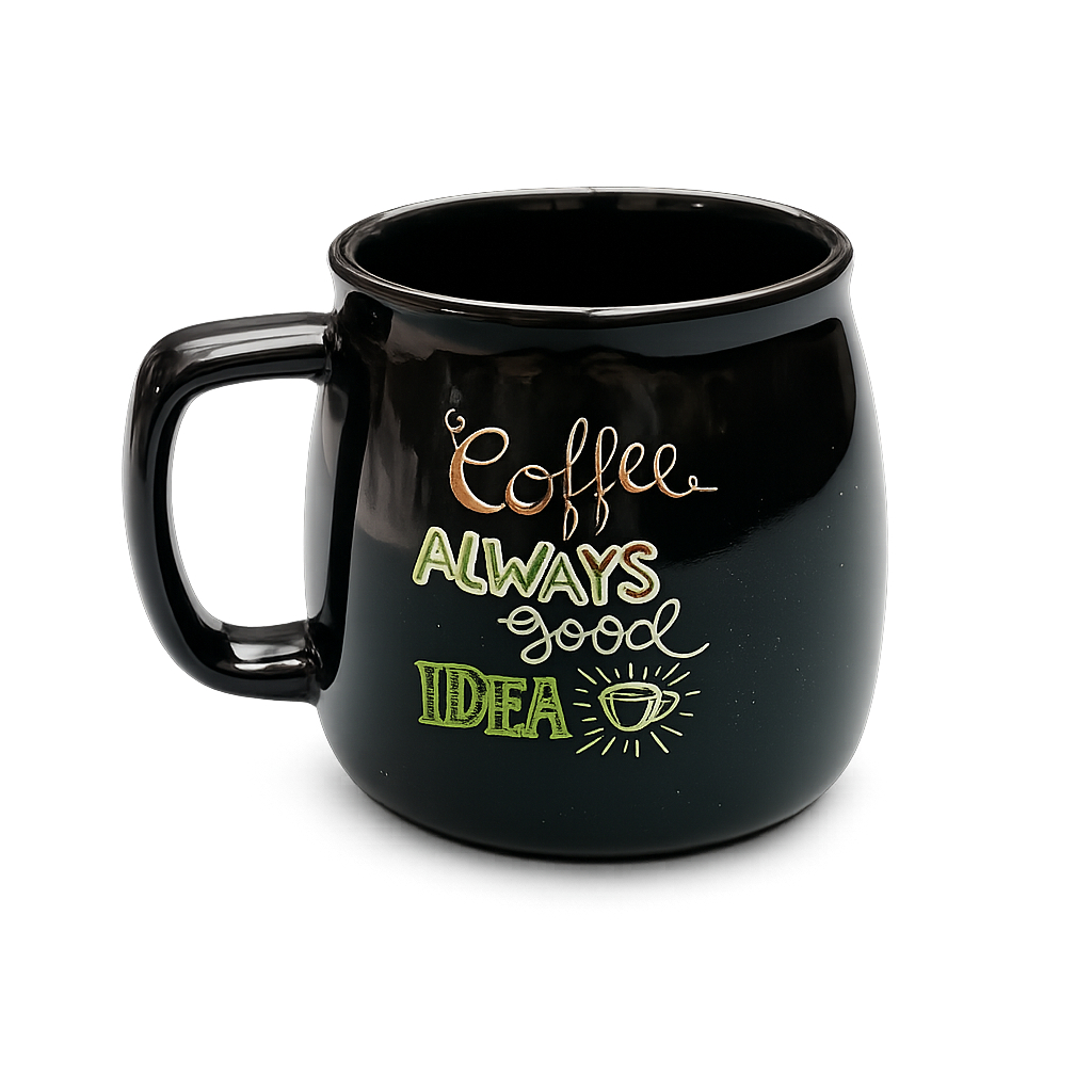 ماگ مشکی مدل coffee always good idea مدل خمره ای