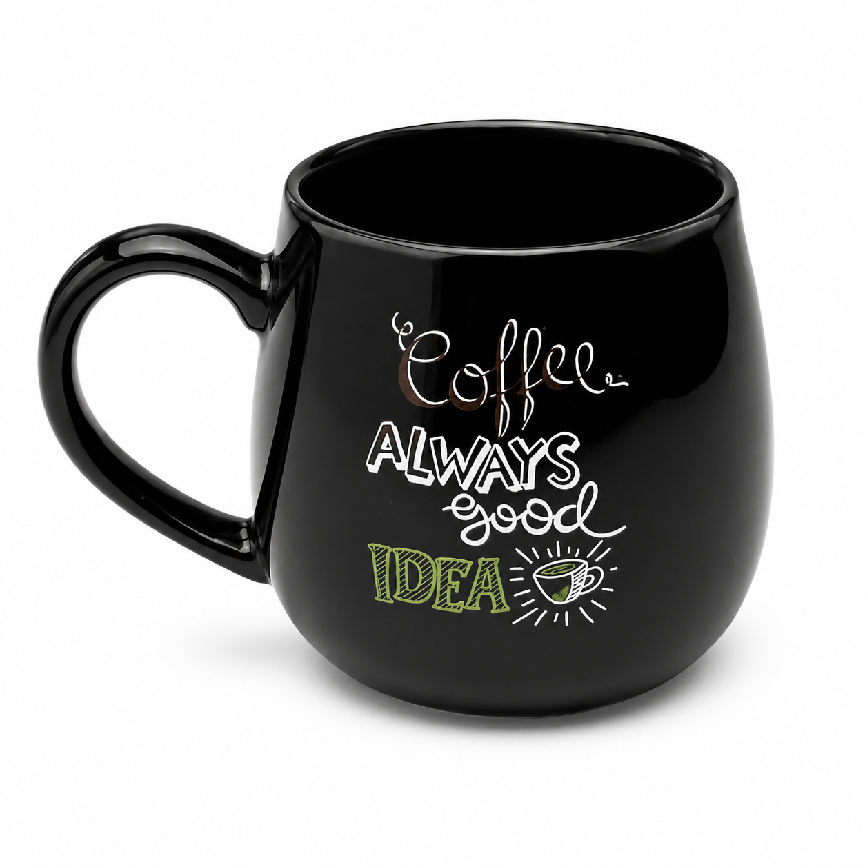 ماگ مشکی مدل coffee always good idea مدل تپل